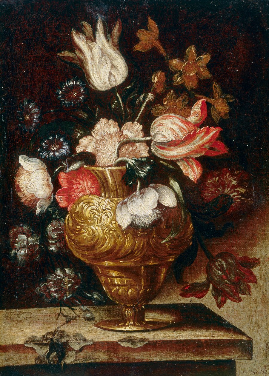Metallvas med ett knippe blommor av Andrea the Elder Scacciati