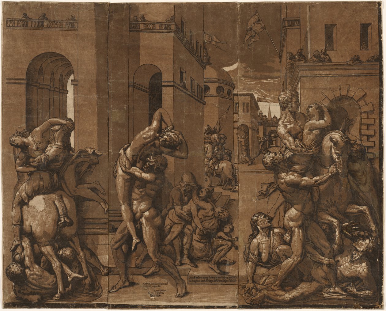 Bortförandet av de sabinska kvinnorna, 1585. av Andrea Andreani