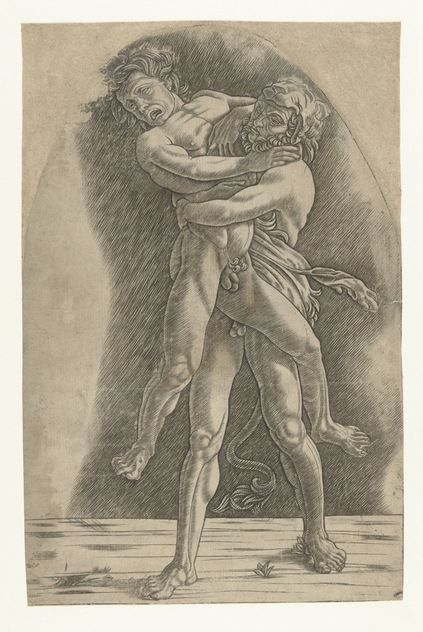 Hercules brottas med Antaeus av Andrea Mantegna (school of)