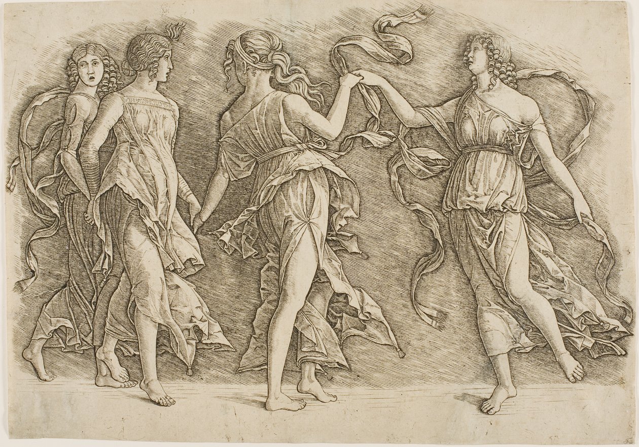 Fyra kvinnor som dansar av Andrea Mantegna