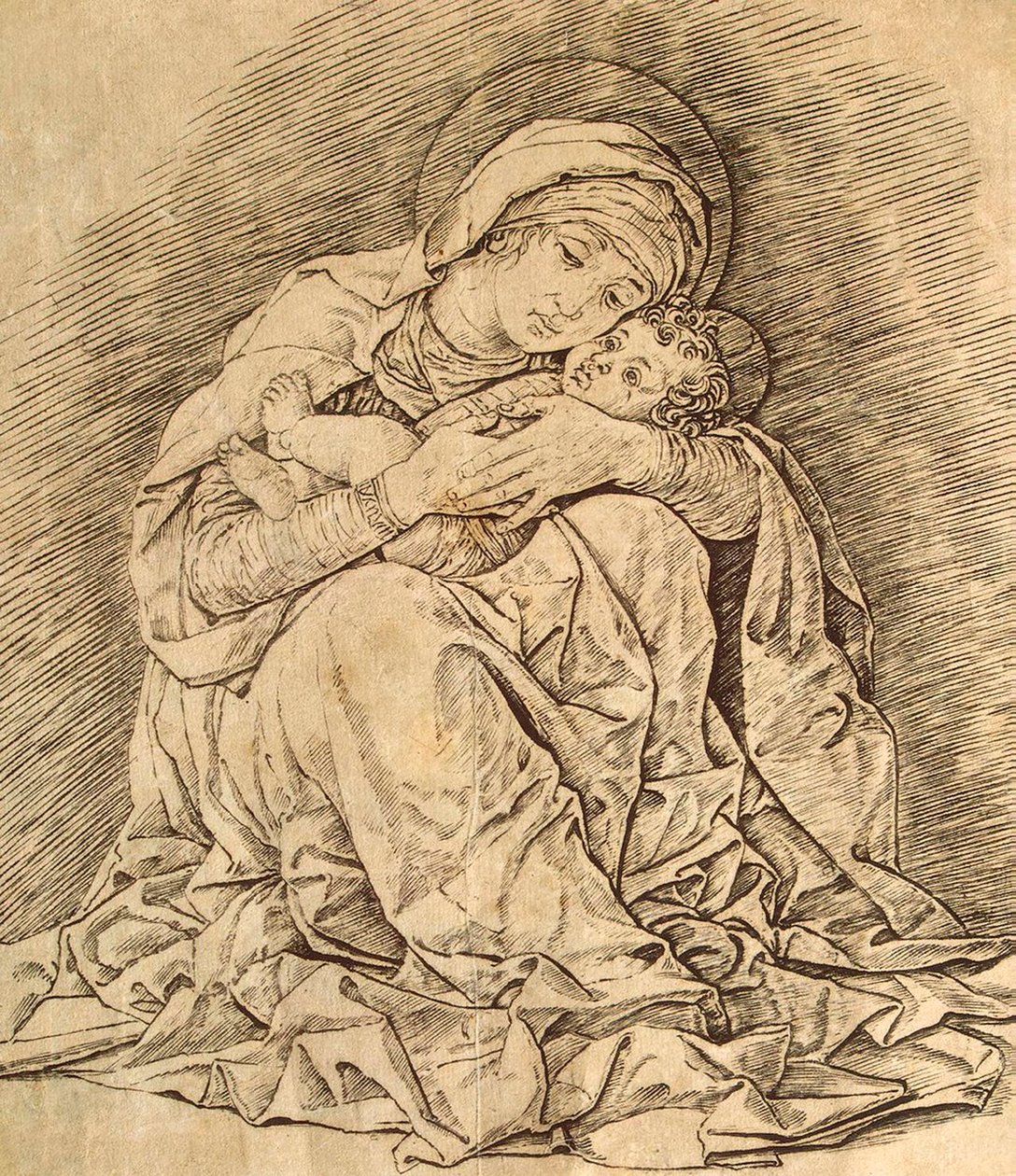Jungfru och barn. av Andrea Mantegna