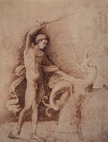 Ung man slåss mot en drake av Andrea Mantegna