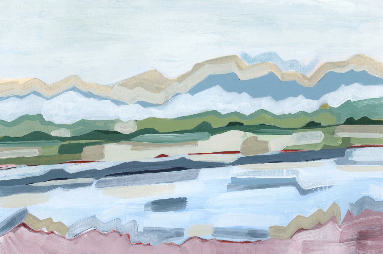 Misty Day, 2024 (akryl på papper) av Andrea Mejia