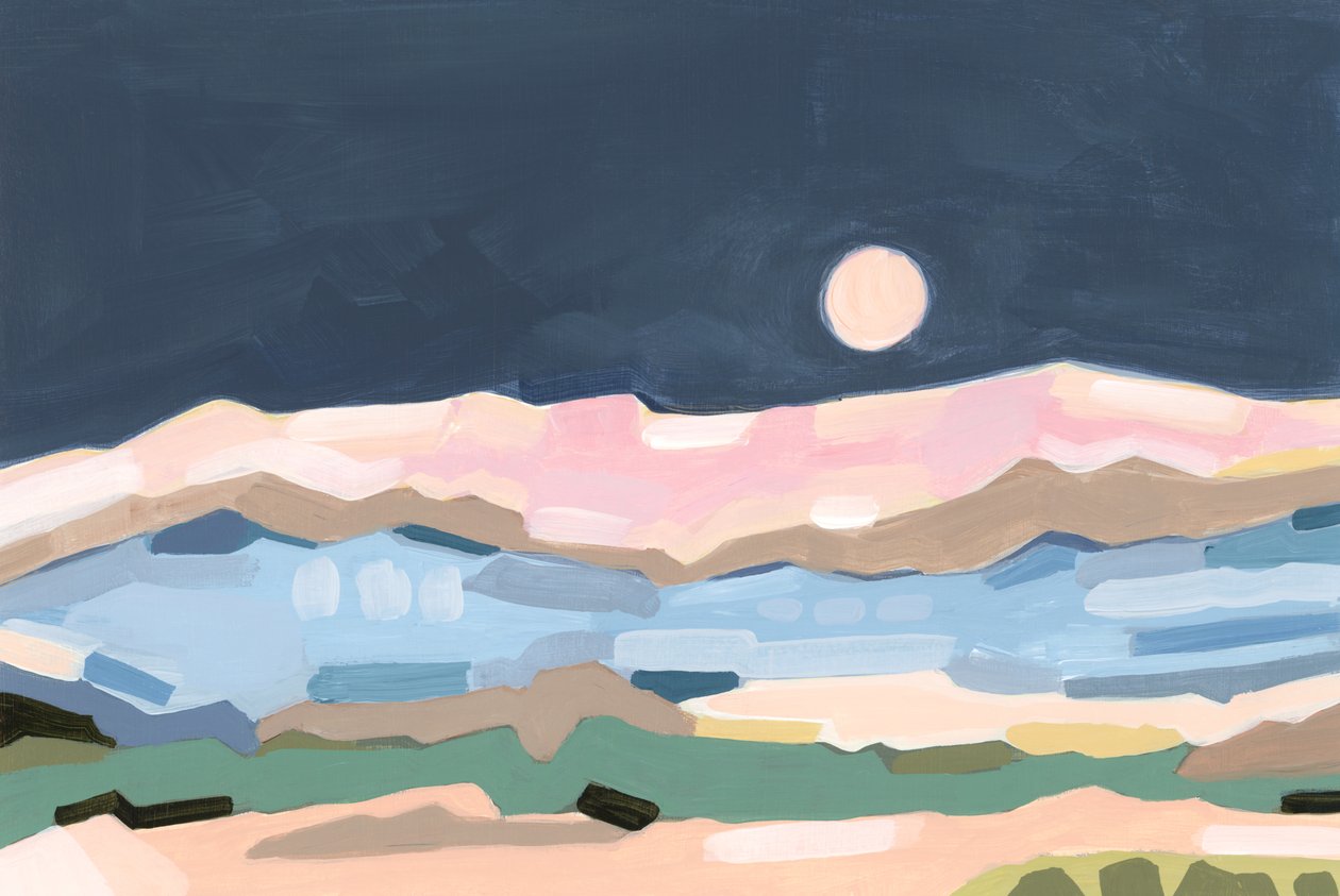 Moonlight valley, 2024 (akryl på papper) av Andrea Mejia