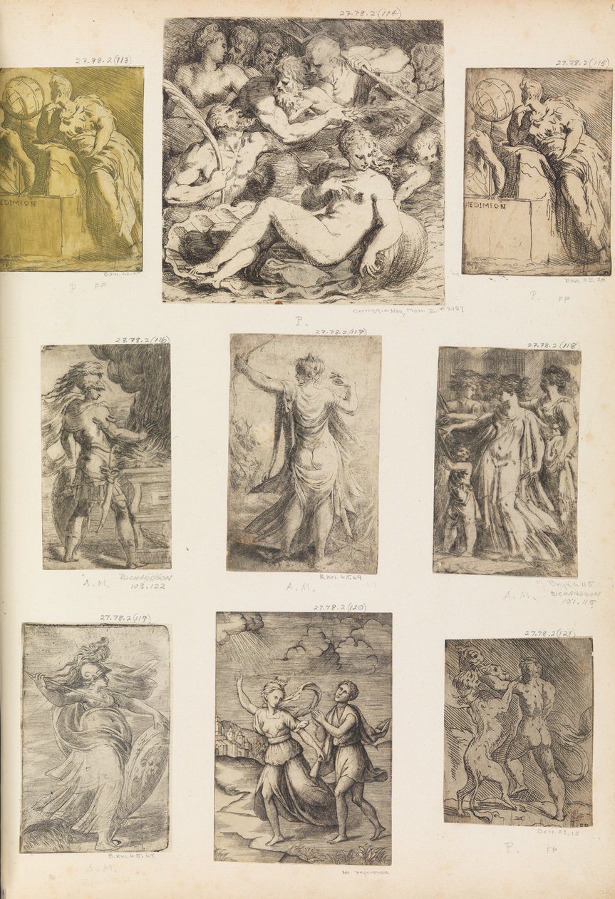 Bellona och andra mytologiska figurer, ca. 1540 . av Andrea Schiavone