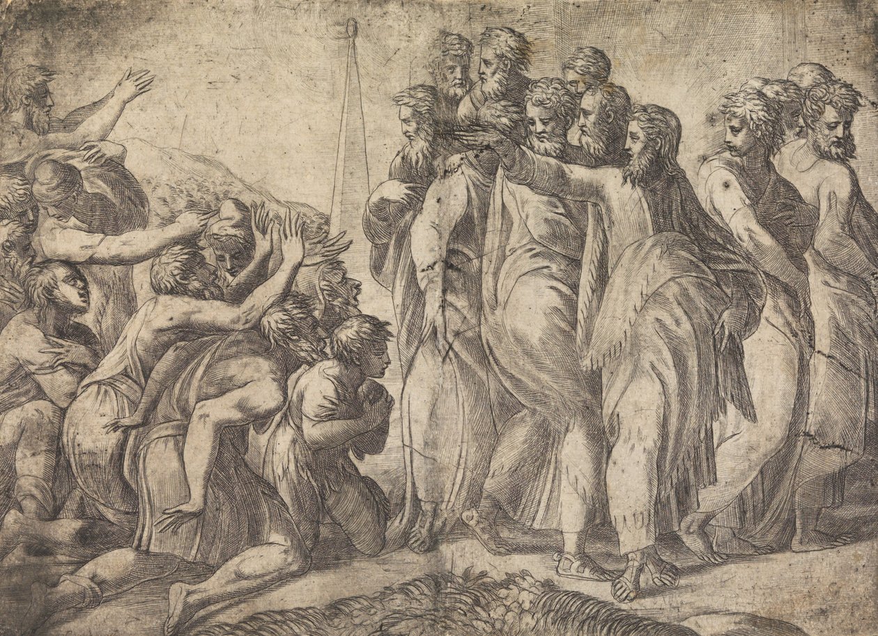 Kristus helar de spetälska, ca. 1545 . av Andrea Schiavone
