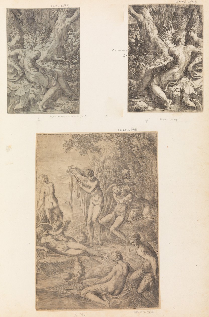 Nymferbadning, möjligen ca. 1545-50. av Andrea Schiavone