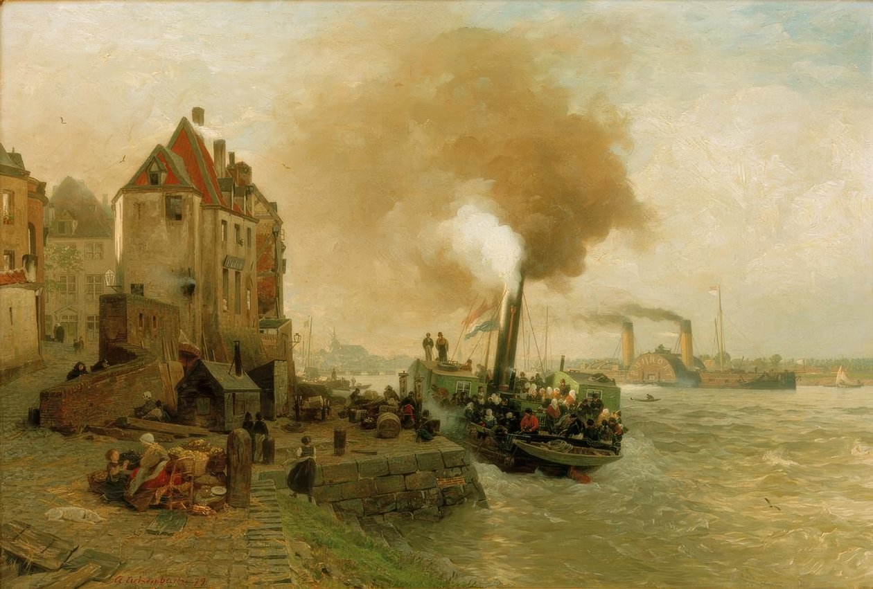 Kolporten vid floden Rhen i Düsseldorf av Andreas Achenbach