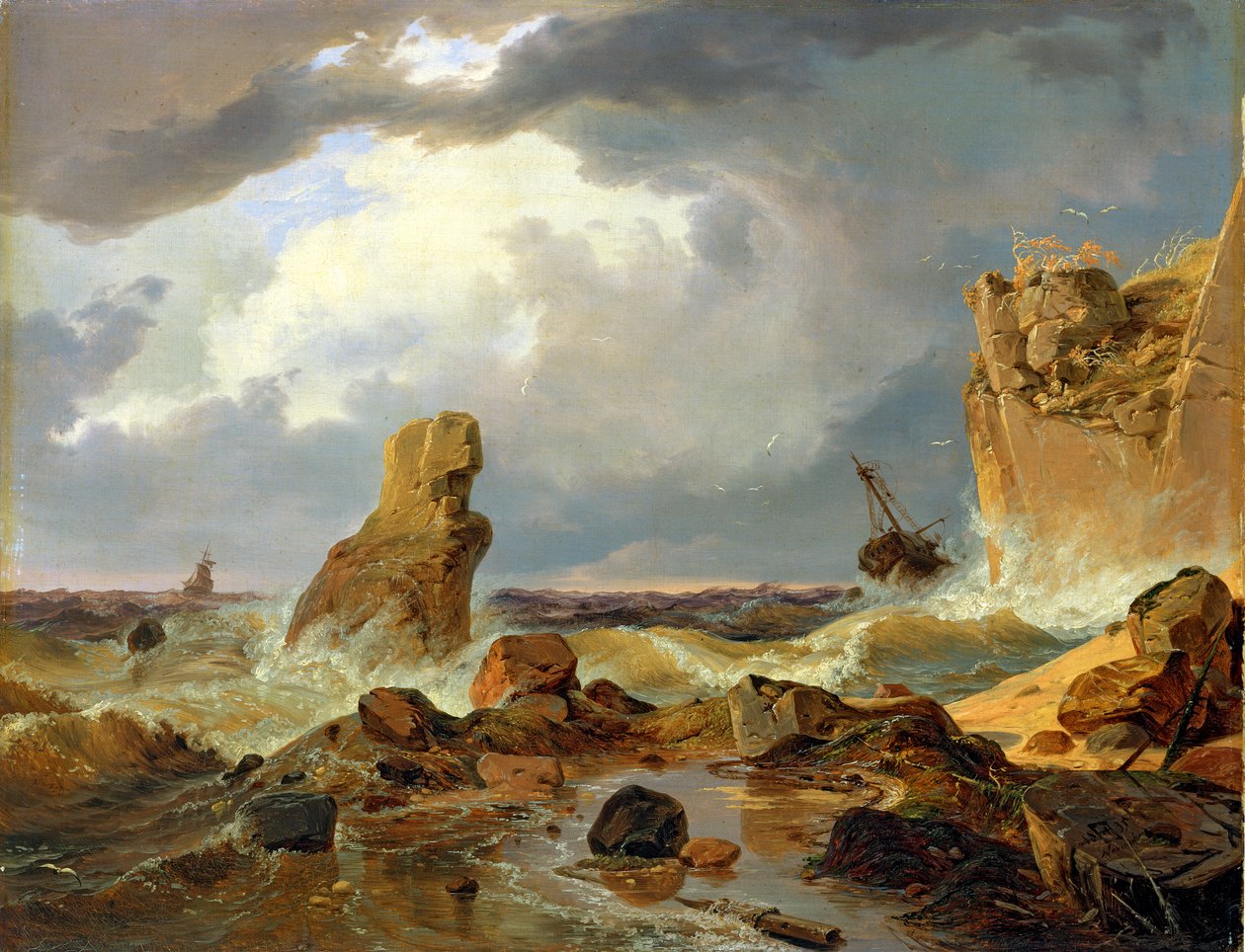 Surfa på en stenig kust, 1835 av Andreas Achenbach