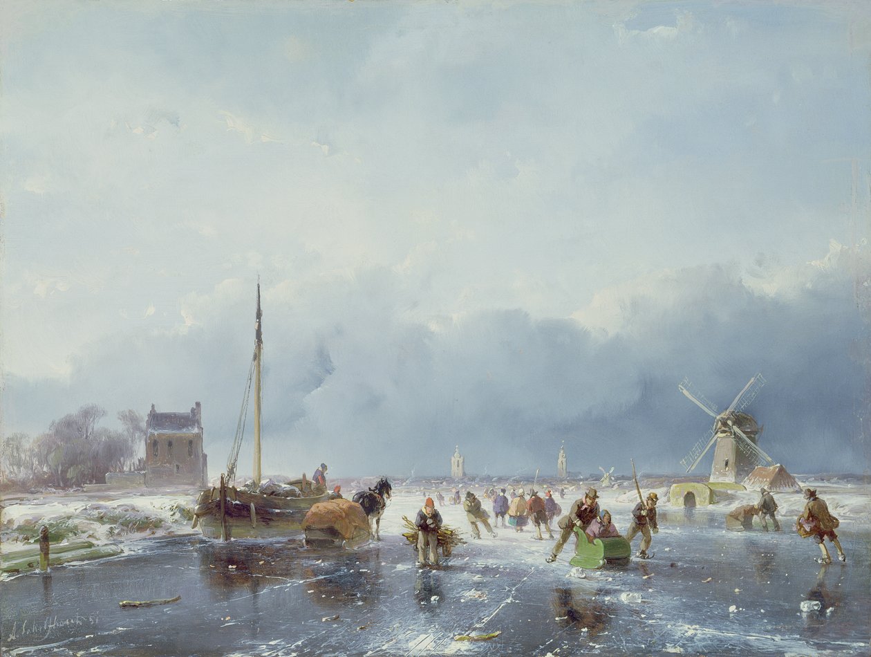 Frusen vinterscen av Andreas Schelfhout