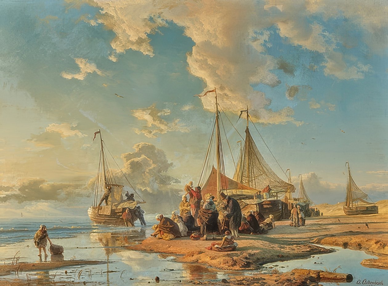 Holländska fiskare efter fångsten. 1853 av Andreas Achenbach