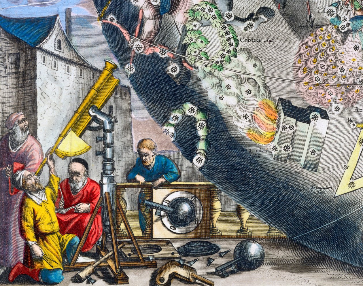 Astronomer tittar genom ett teleskop, 1660-1661 av Andreas Cellarius