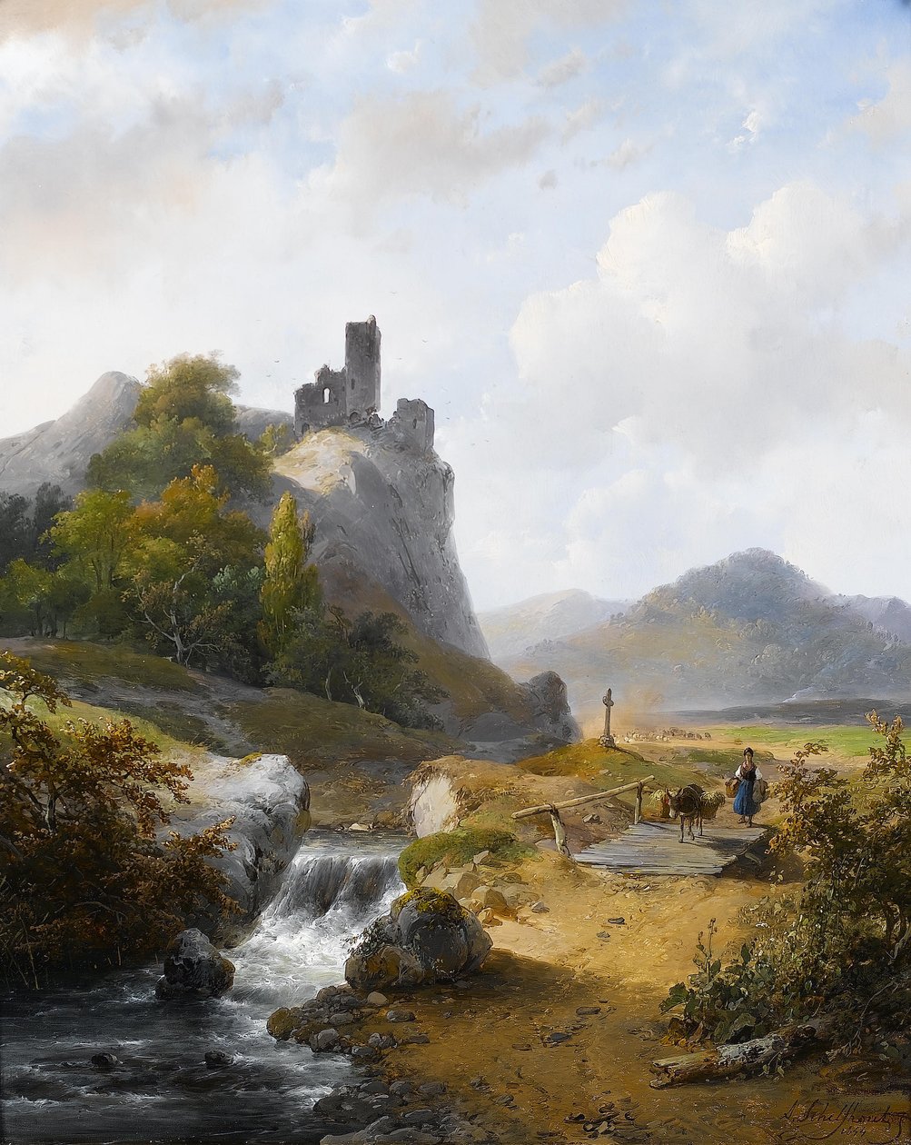 Tyskt landskap med ruin av Andreas Schelfhout