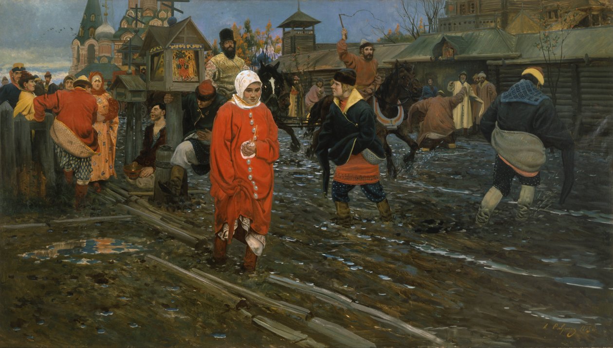 En gata i Moskva från 1600-talet på en allmän helgdag av Andrei Petrovich Ryabushkin