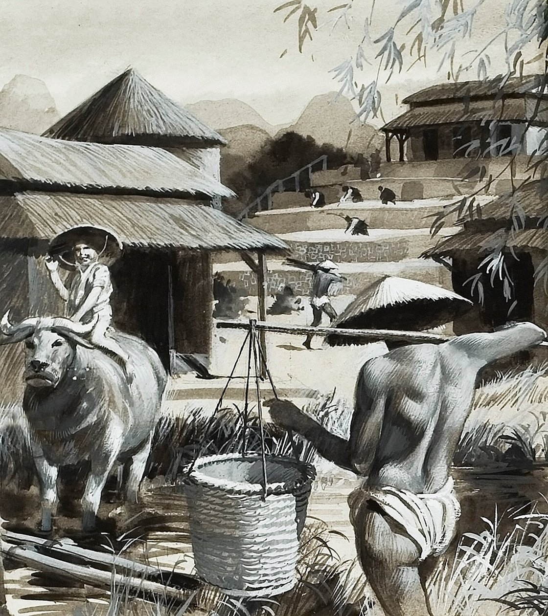 Jordbruk i Kina (gouache på papper) av Andrew Howat