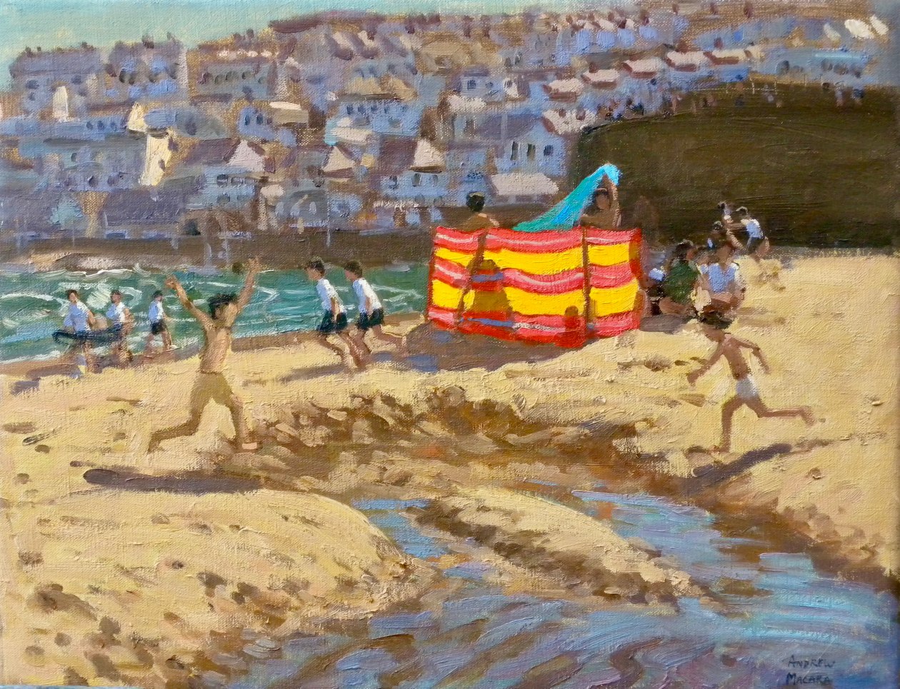 Orange och gult vindskydd, St Ives.2010 14x18" av Andrew Macara