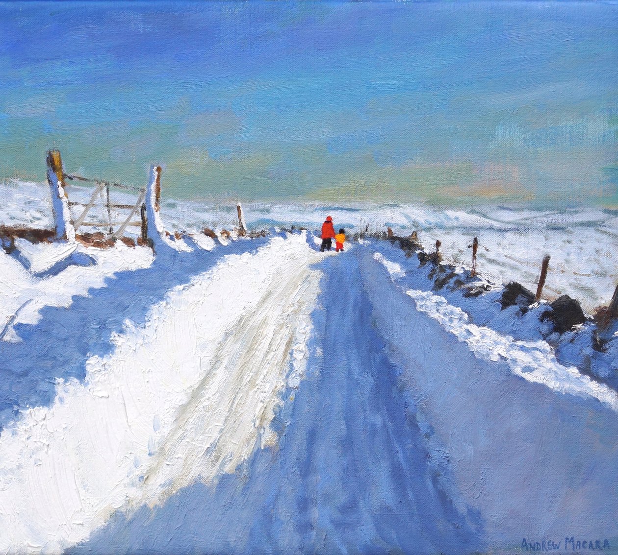 Snöplogad väg, Derbyshire Peak District, 2019, (olja på duk) av Andrew Macara