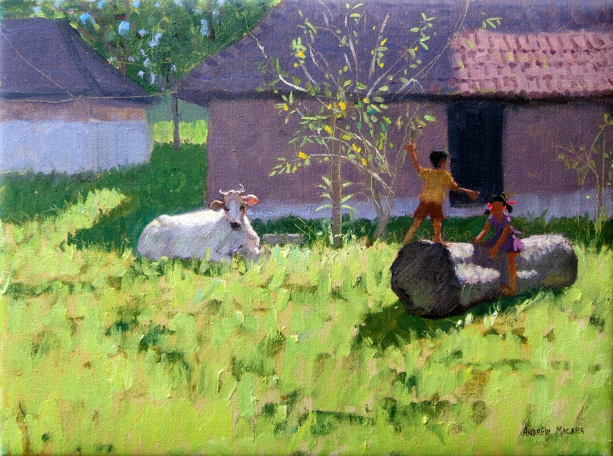 VITA KO OCH TVÅ BARN, MANKOTTA ISLAND, KERALA, INDIEN av Andrew Macara
