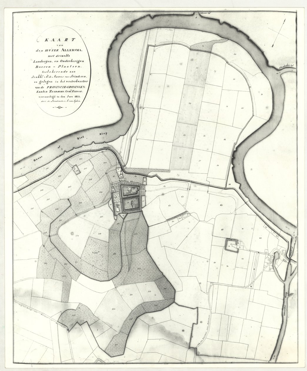 Allersma - kaart Apken 1822 av Andries van Apken