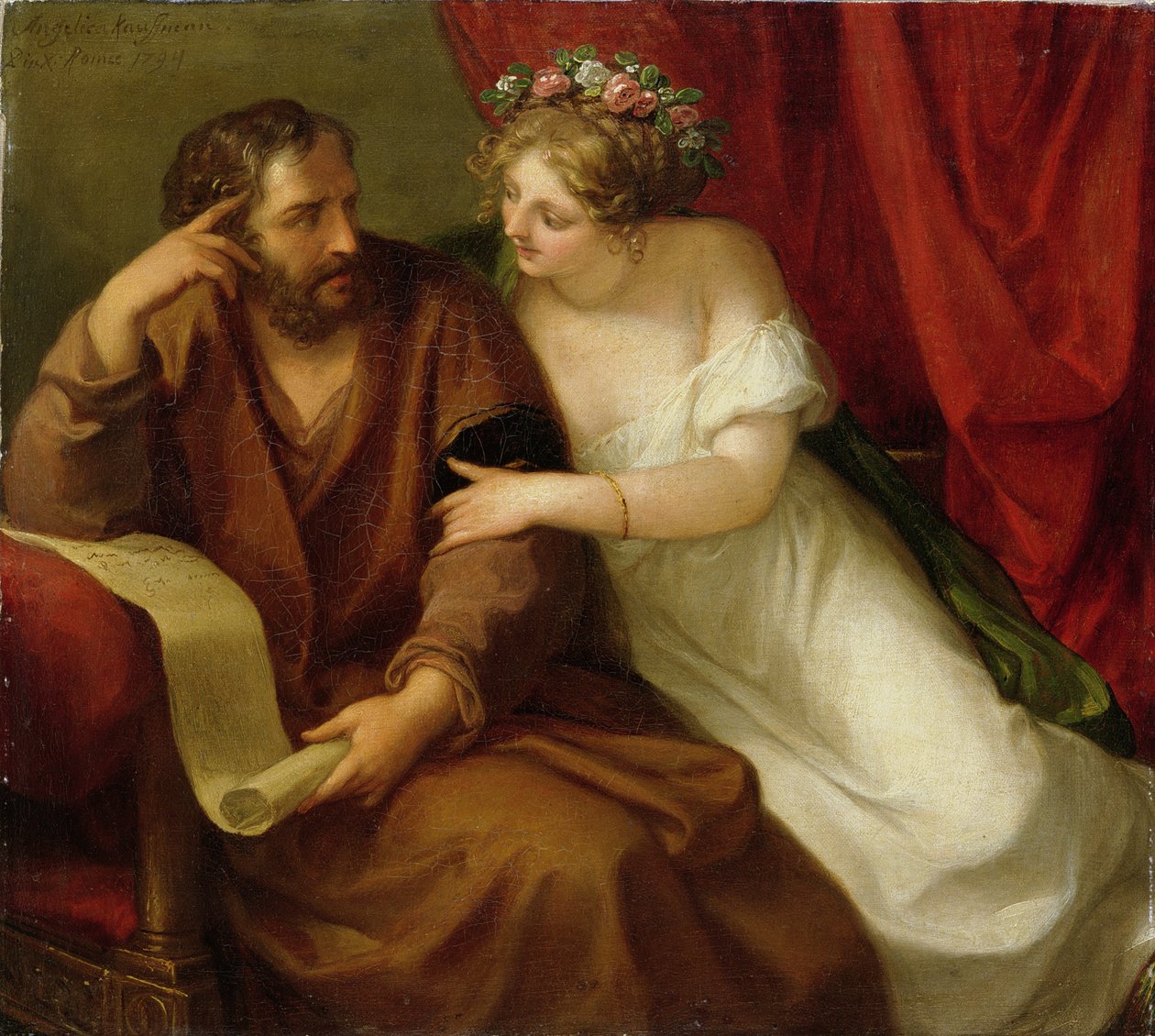 Phryne Seducing the Philosopher Xenokrates, 1794 av Angelica Kauffmann