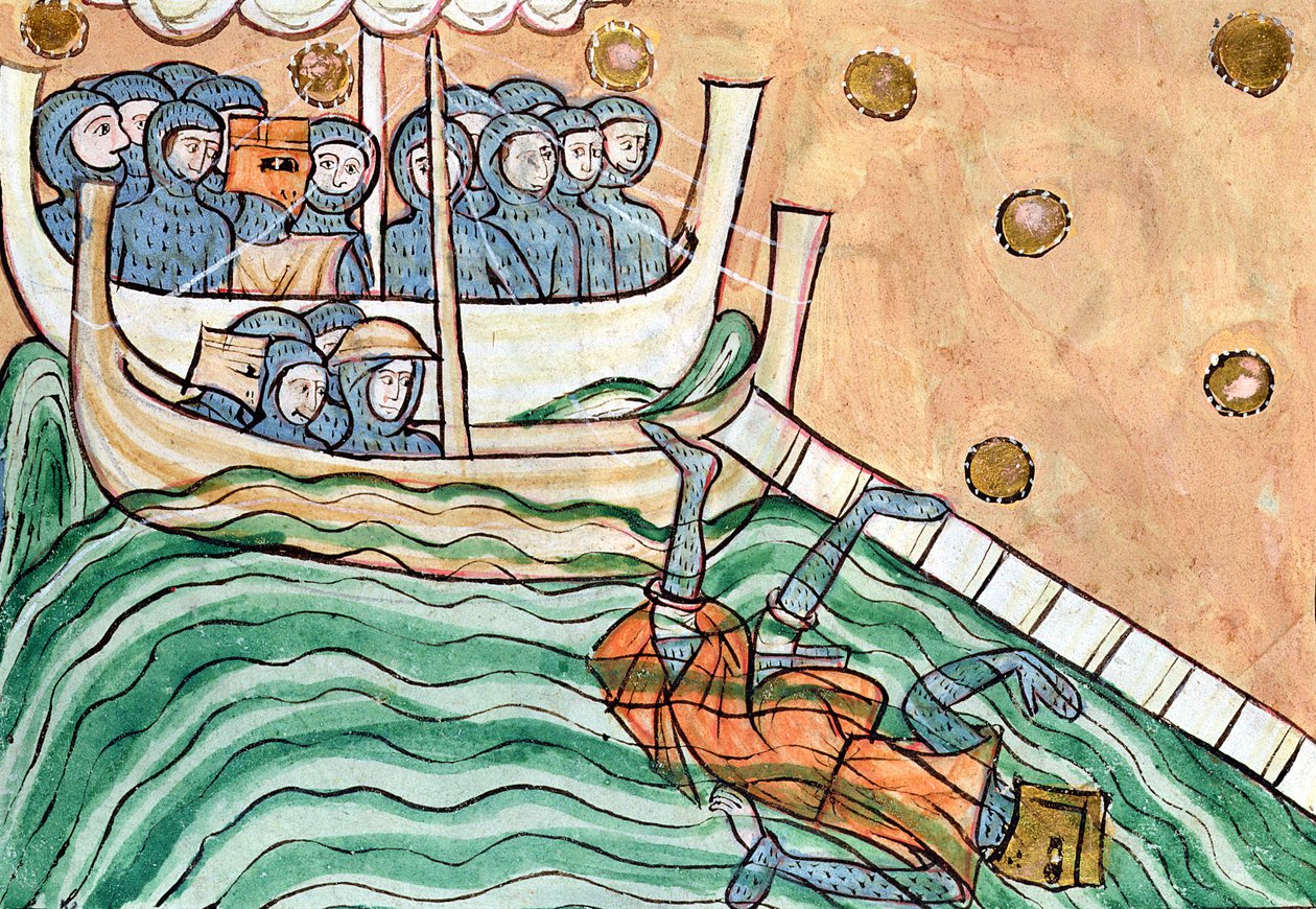 En drunknande viking, möjligen Olav Trygvason (968-1000) av Norge vid slaget vid Svold den 9 september 1000. av Anglo Saxon