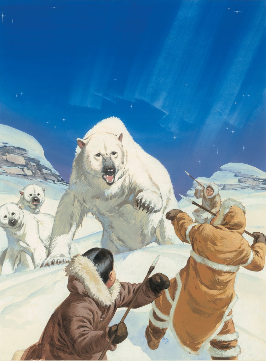 Isbjörnar och eskimåer (gouache på papper) av Angus McBride
