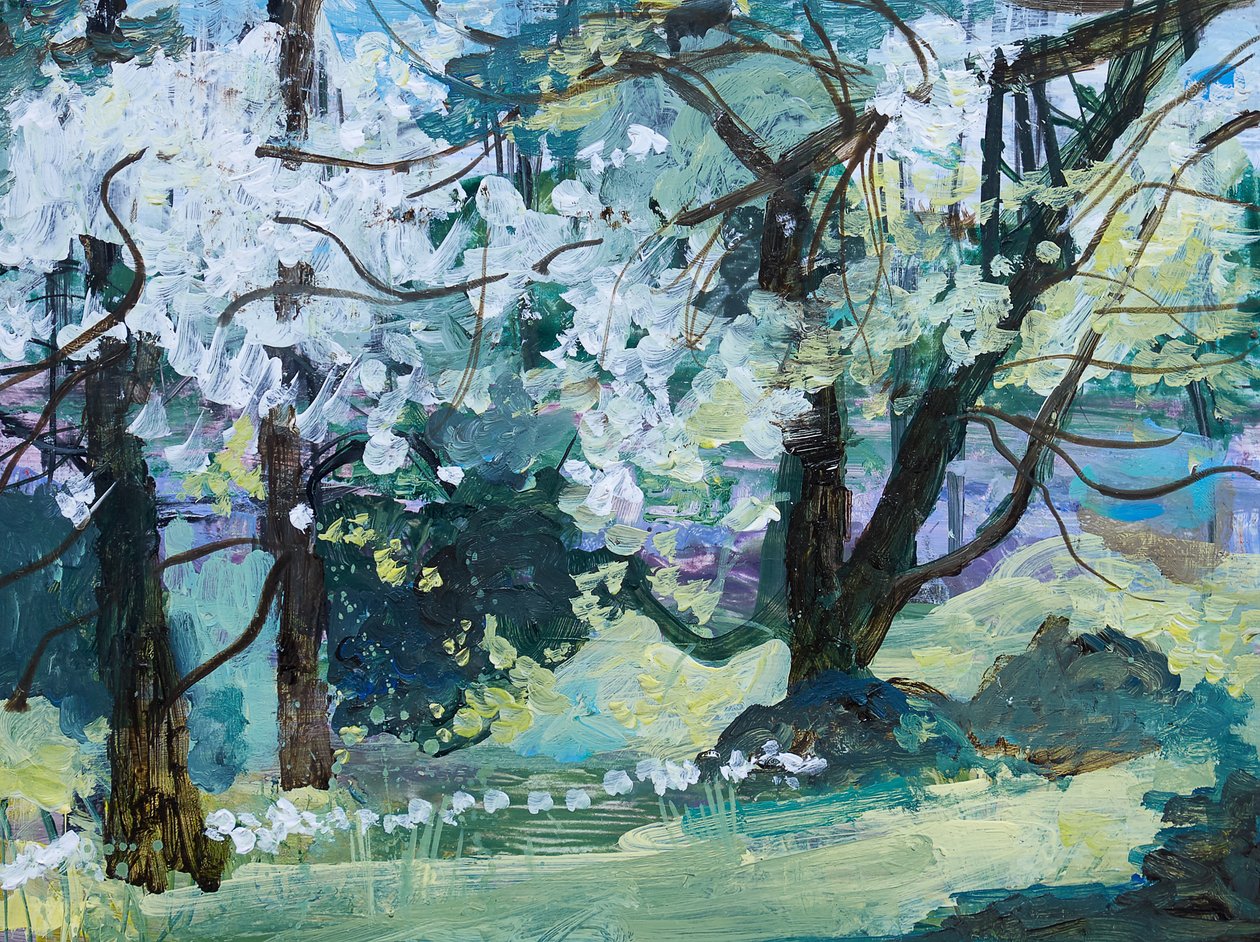 Blossom Trees, Paxton, 2021 (akryl) av Ann Oram