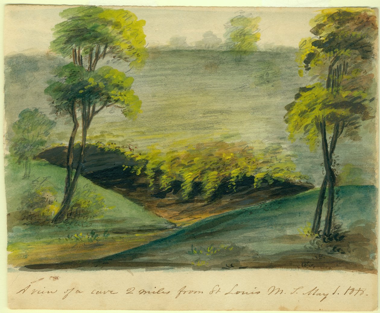 En vy över en grotta, 2 mil från St. Louis, Missouri Territory av Anna Maria von Phul