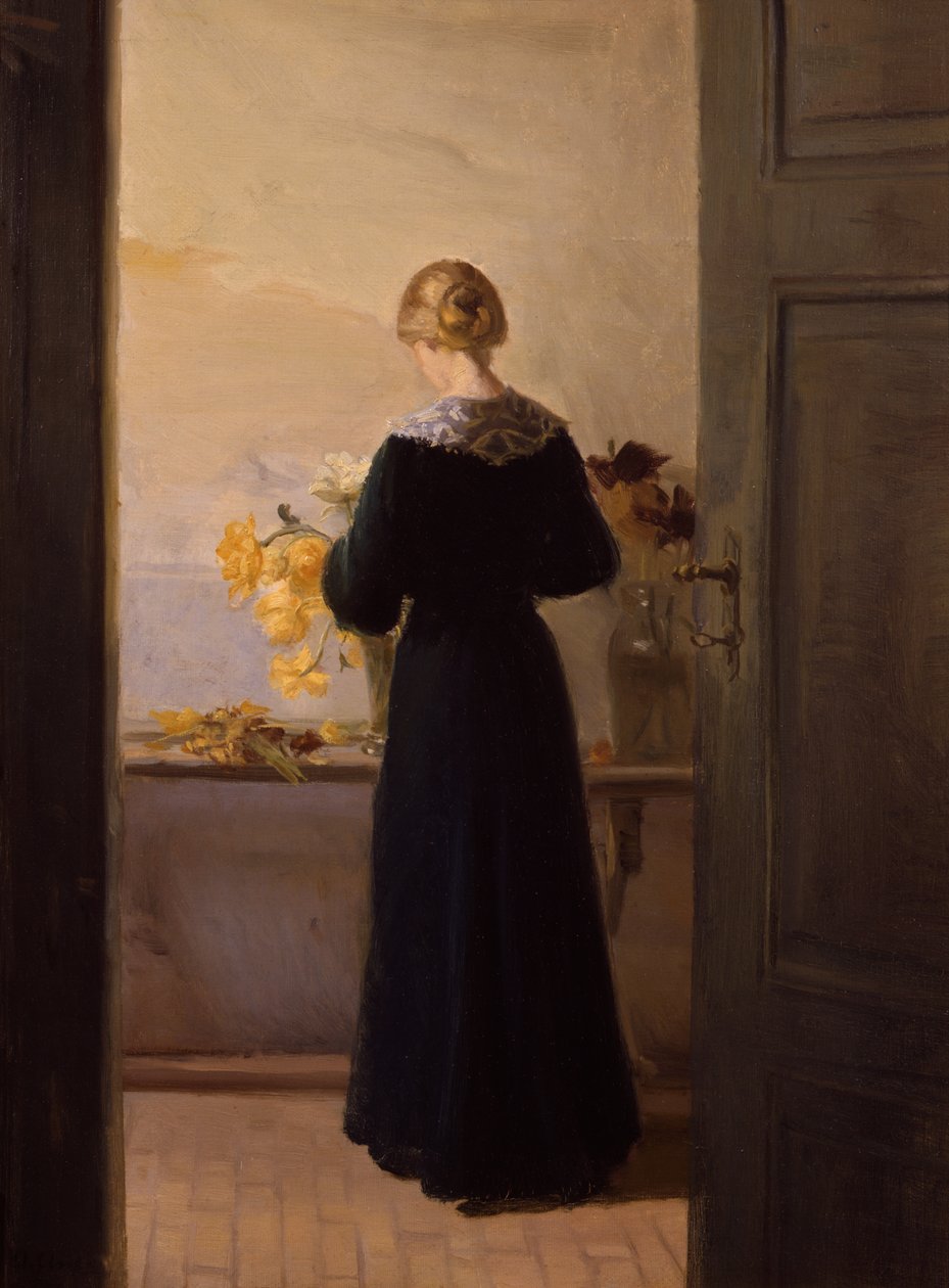 Flicka arrangerar blommor av Anna Kirstine Ancher