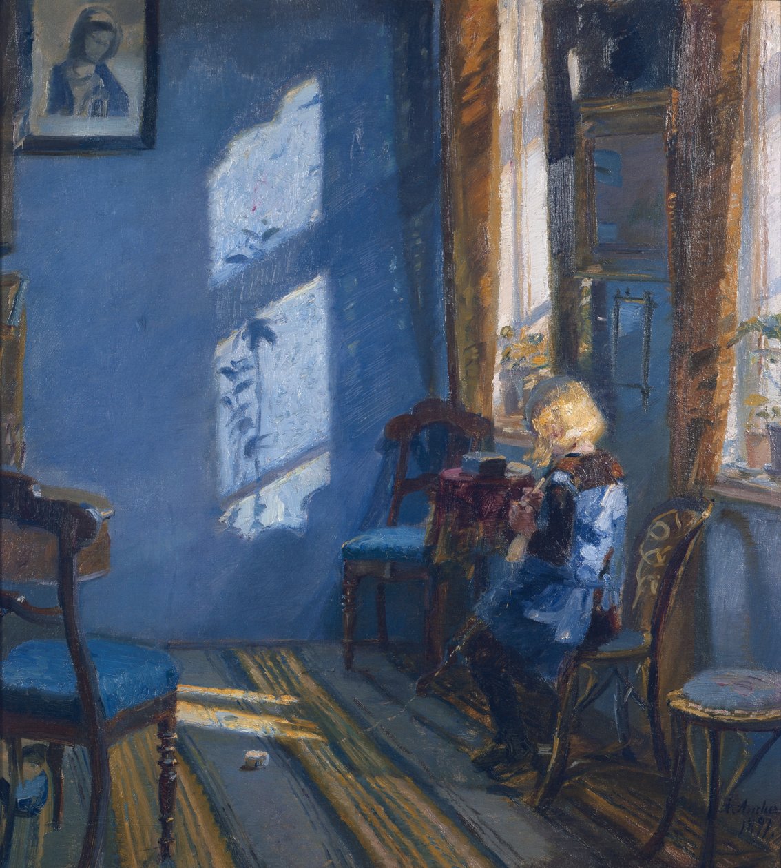 Solsken i det blå vardagsrummet av Anna Kirstine Ancher