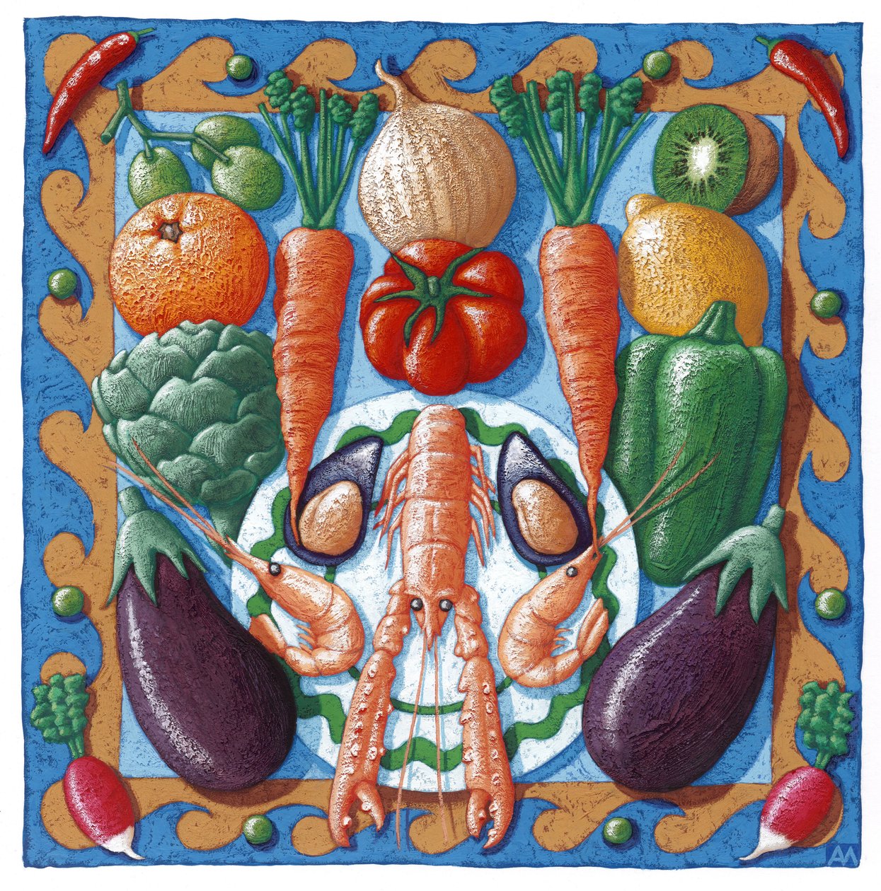Langoustine, 2000 (gouache) av Annalisa Morrocco