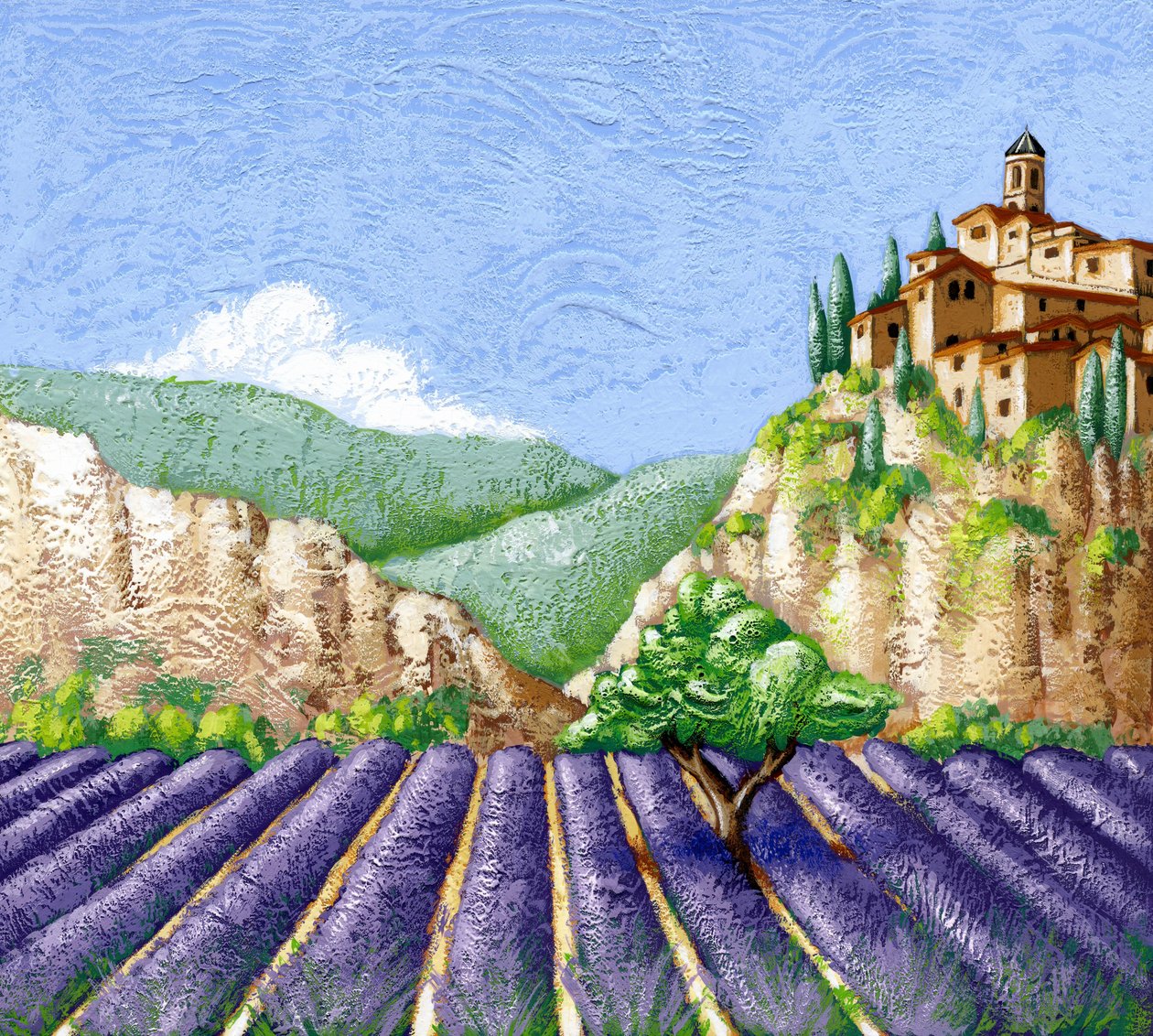Lavendelfält, 2015 (gouache) av Annalisa Morrocco