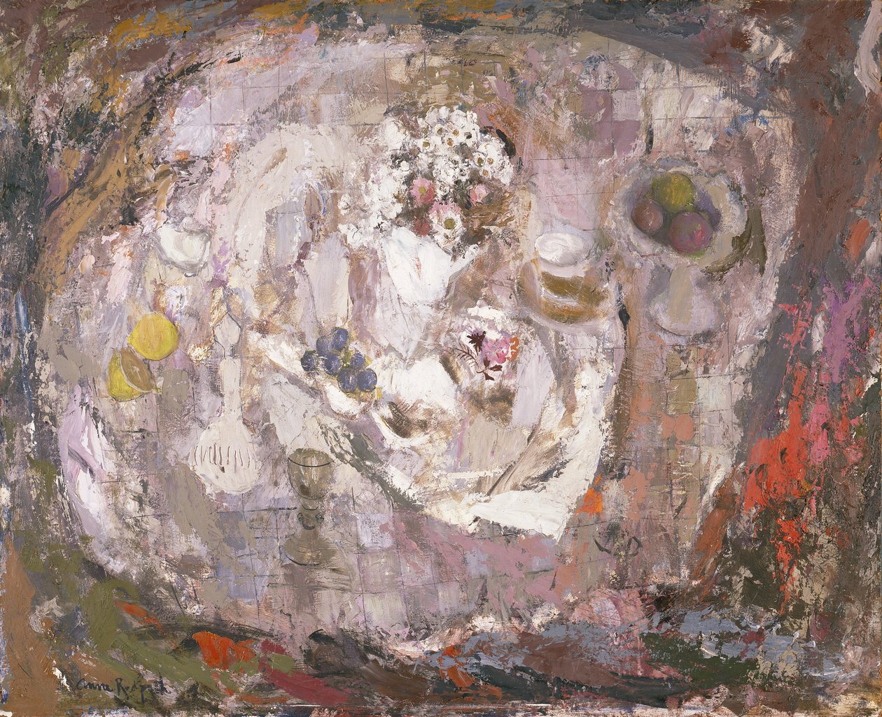 Bordsskiva, ca 1961 (olja på papp) av Anne Redpath