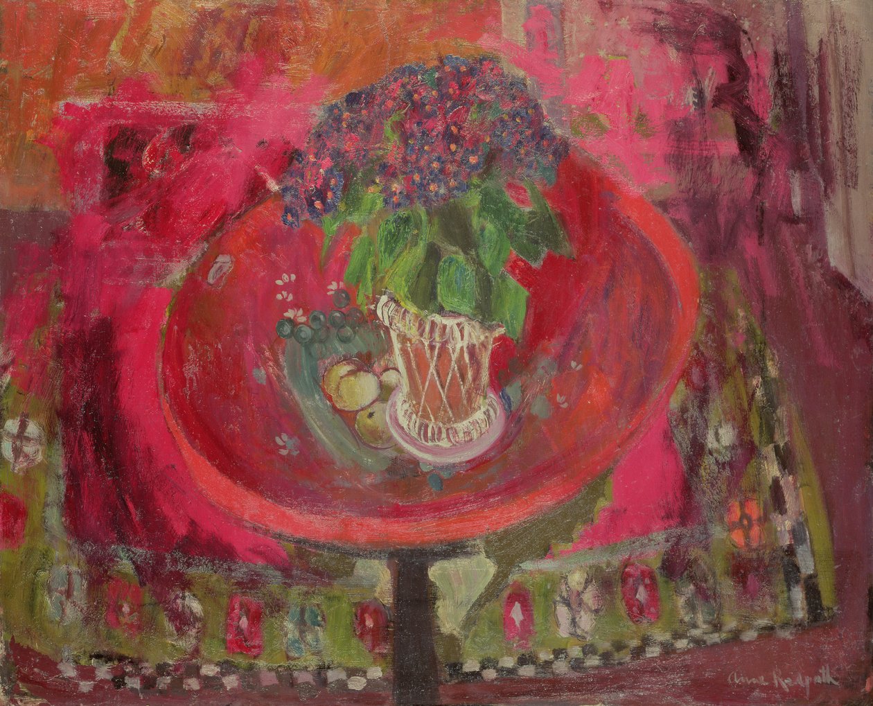 Den röda brickan (olja ombord) av Anne Redpath