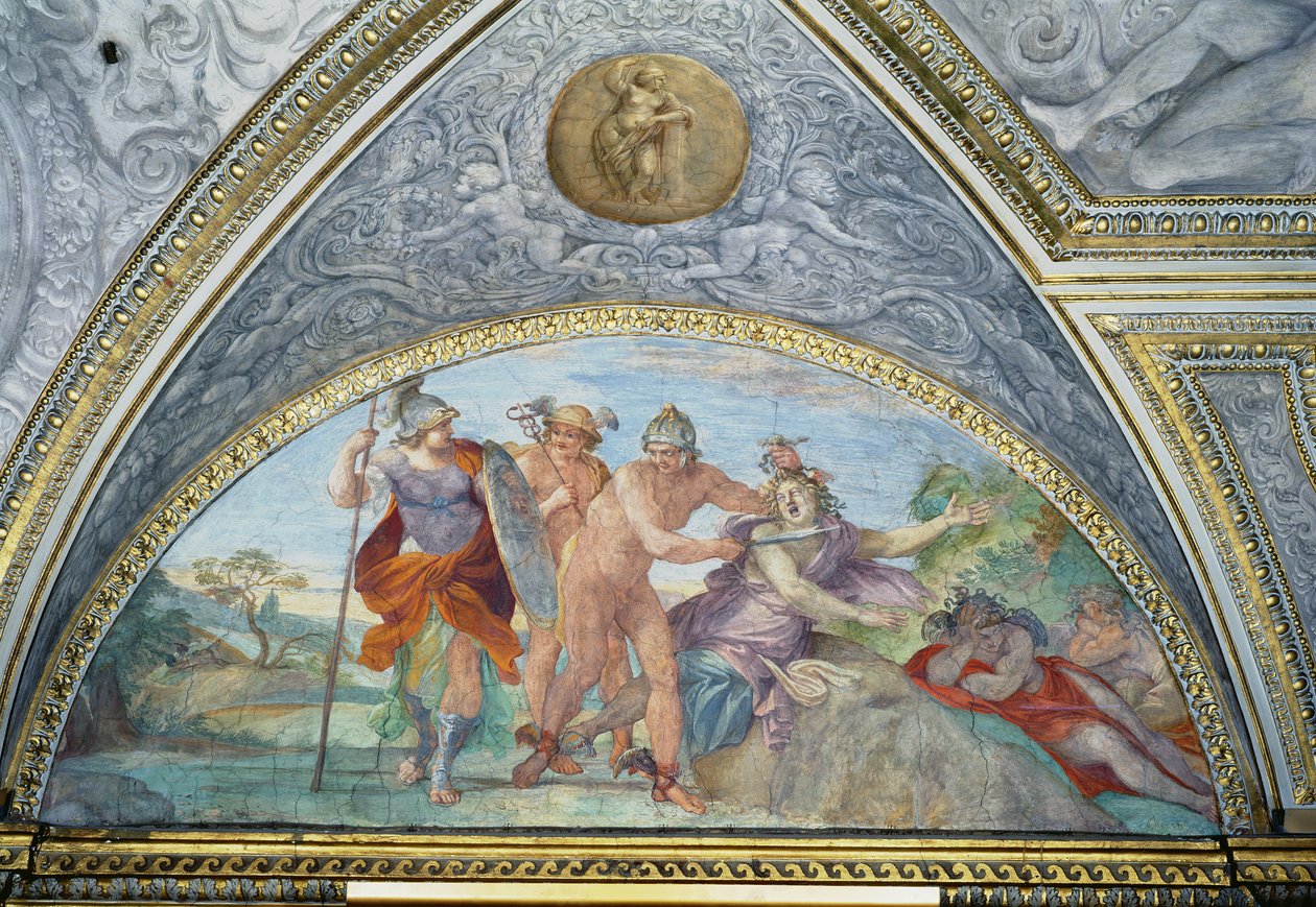 Lunett föreställande Perseus som dödar Medusa, från 