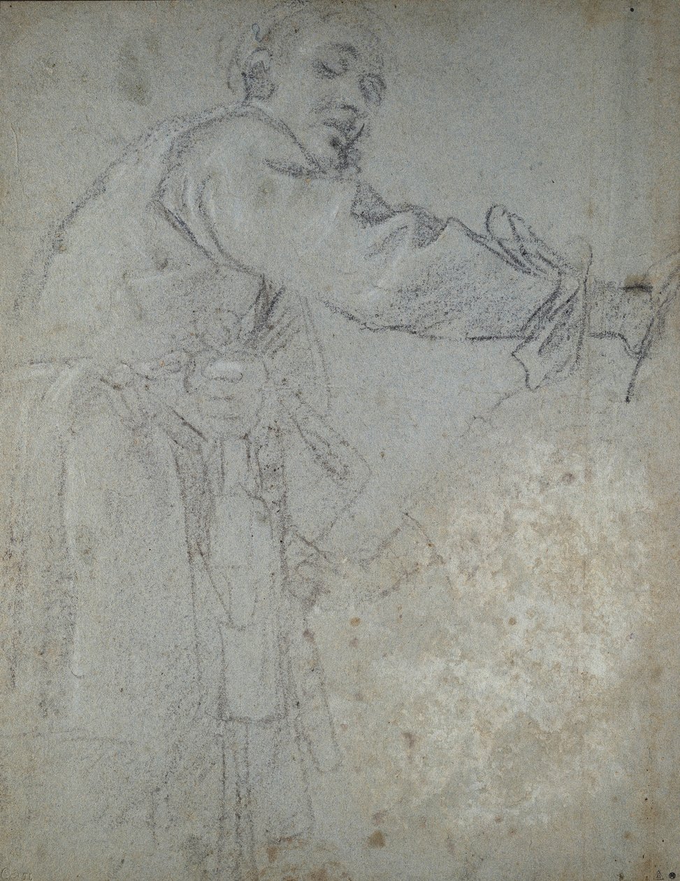 Studie av en draperad manlig figur (krita på papper) av Annibale Carracci