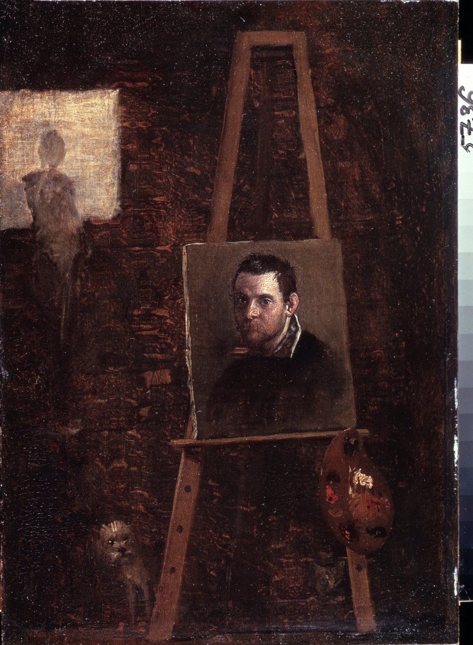 Självporträtt vid staffliet, 1603-04 av Annibale Carracci