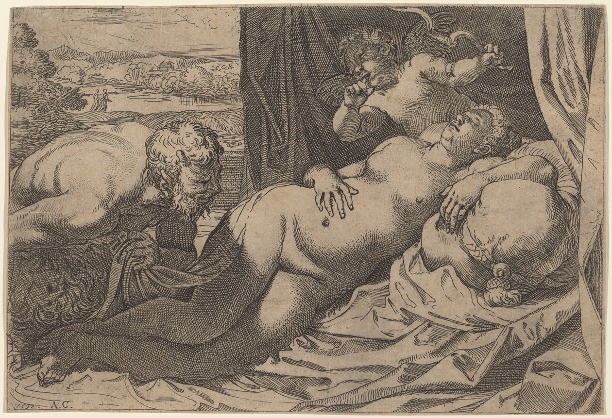 Venus och en Satyr av Annibale Carracci