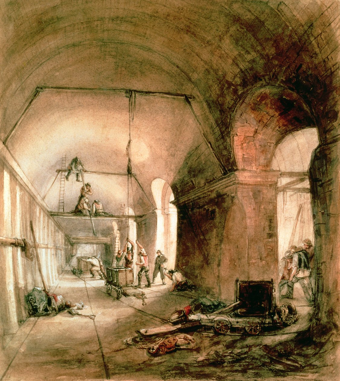 Kujenga Mfereji wa Thames, (Rotherhithe Tunnel), c.1830 swed av Unbekannt Unbekannt