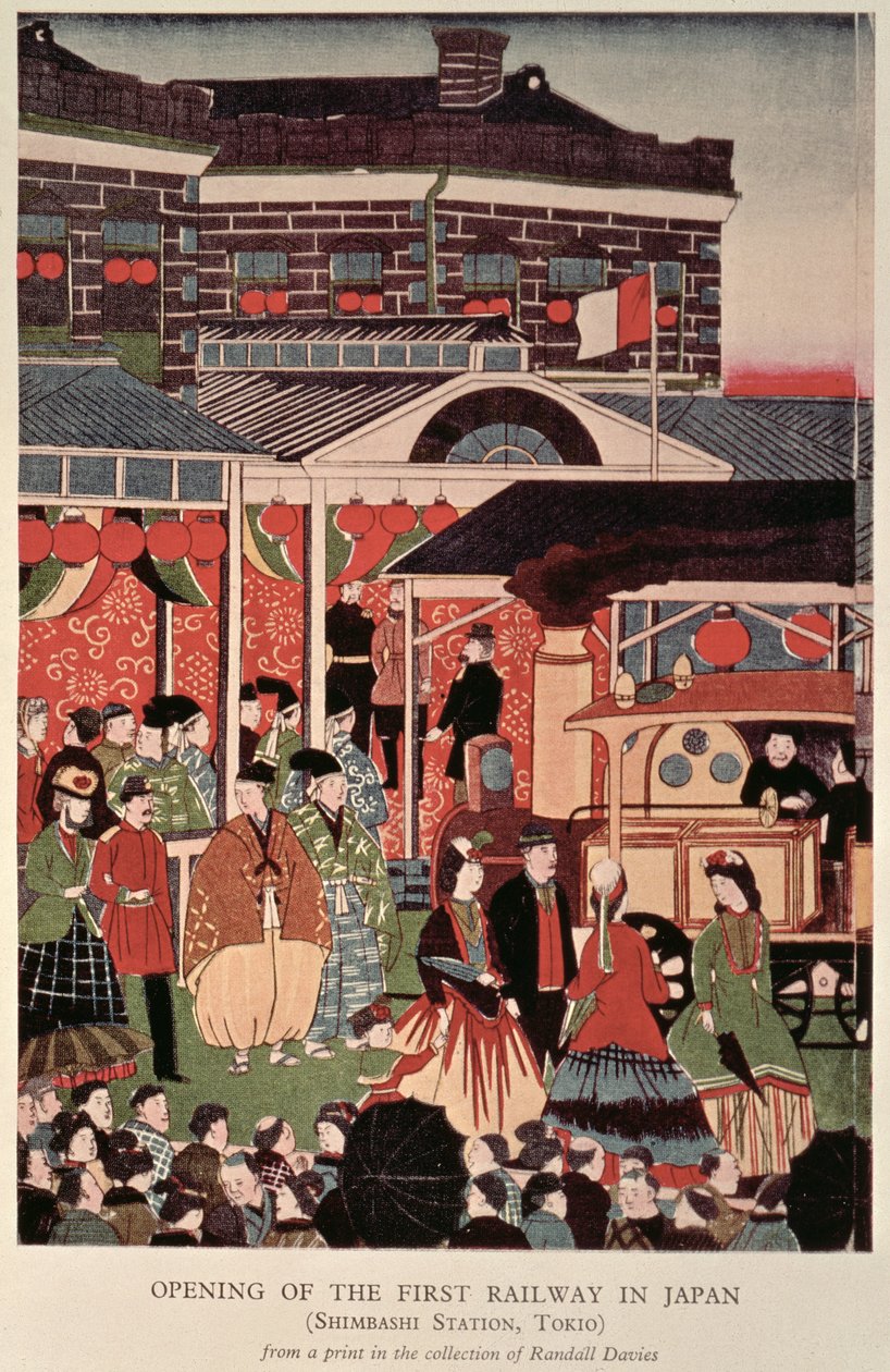 Öppnande av den första järnvägen i Japan (Shimbashi Station, Tokyo), 1800-talet (tryck) av Unbekannt Unbekannt