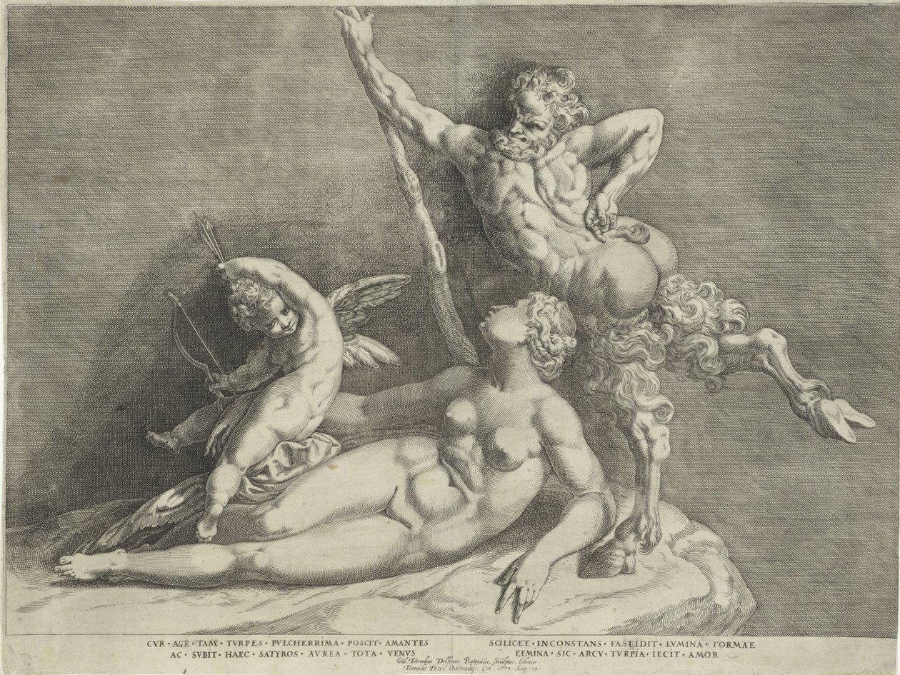 Skulpturgrupp av Venus, Amor och en satyr av Anonymous