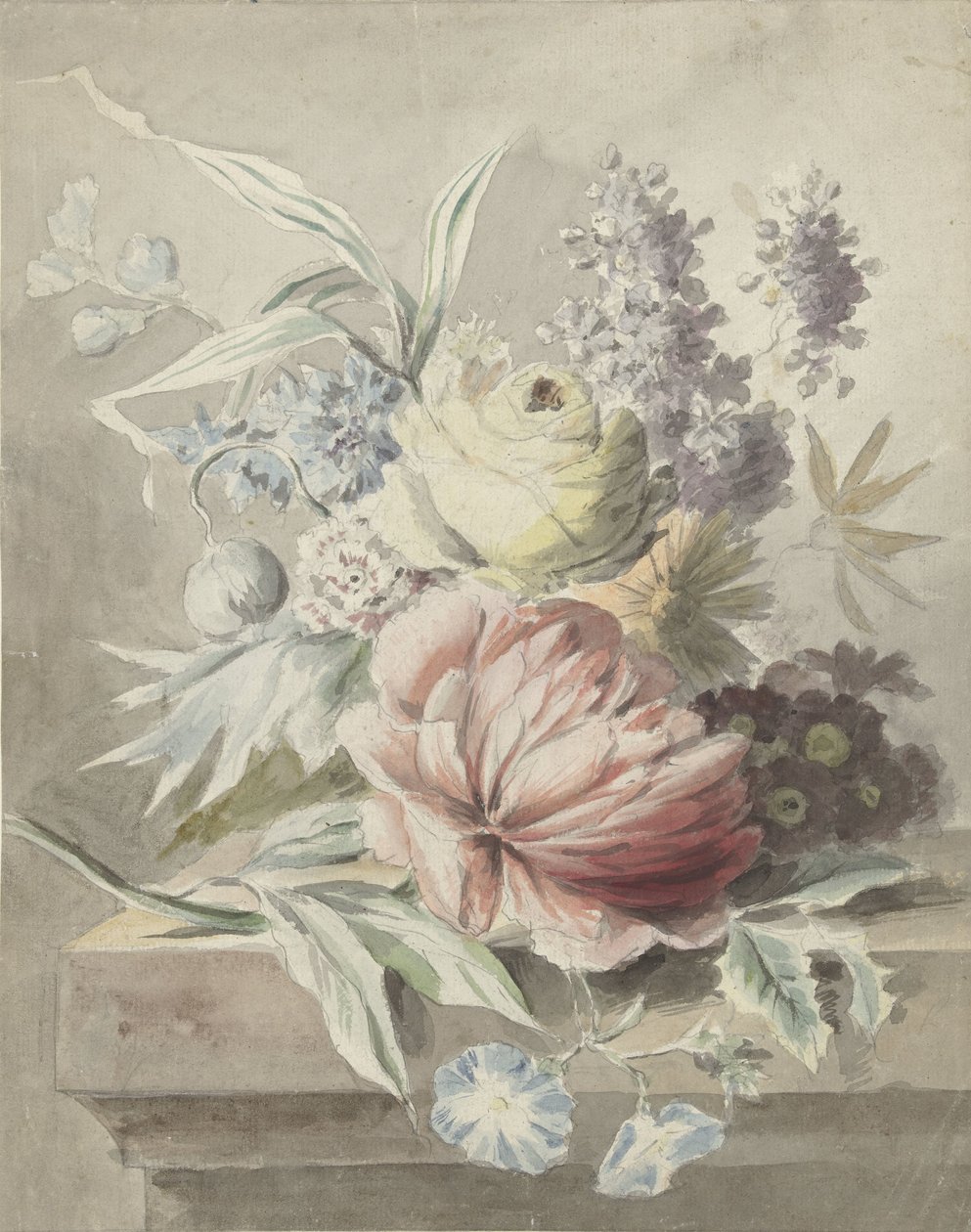 Blommor liggande på en sockel av Anonymous