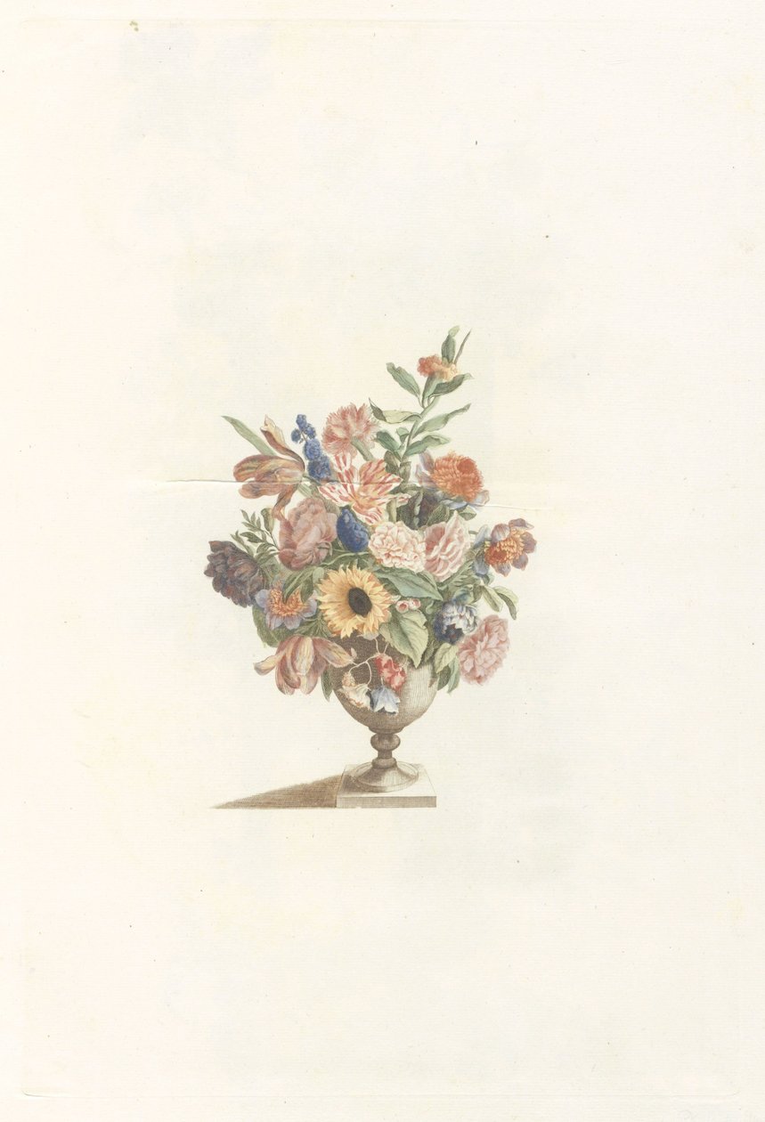 Blomvas med solros och tulpaner av Anonymous