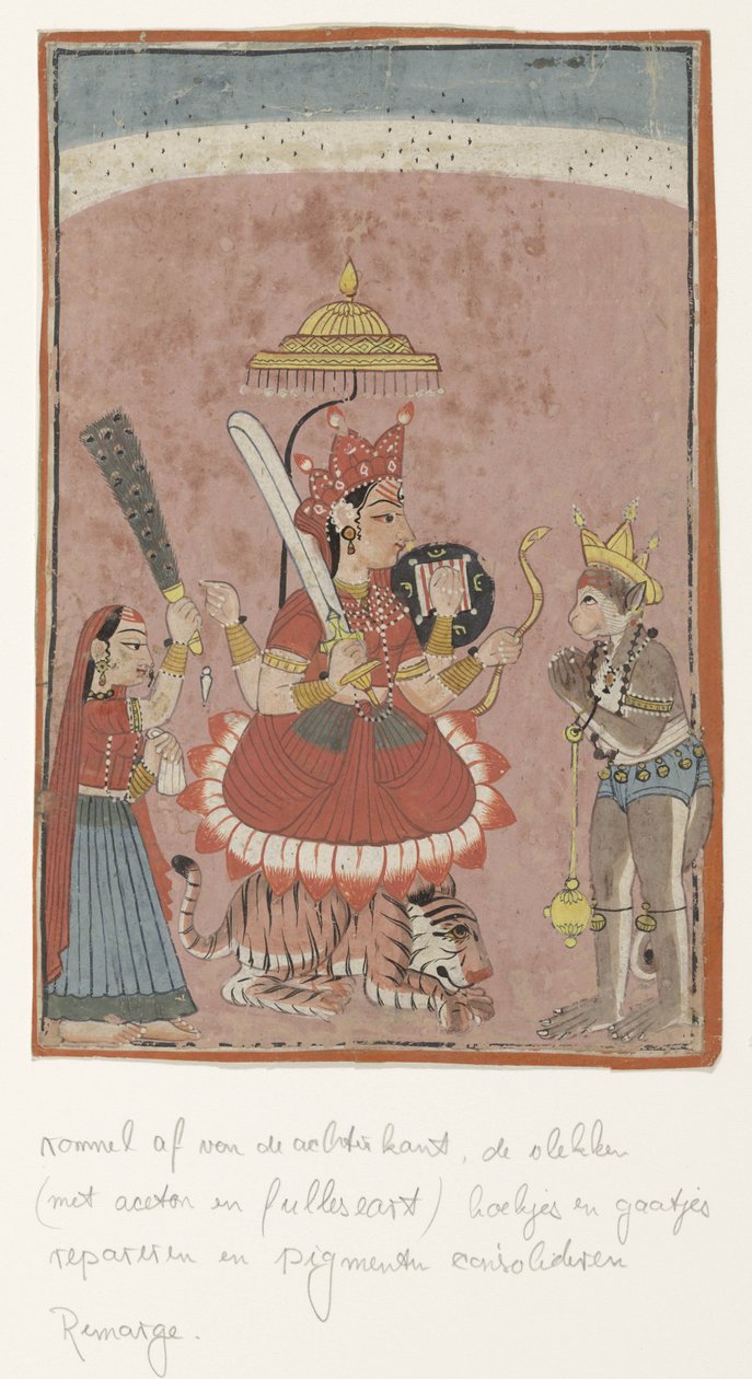 Godin Durga en Hanuman av Anonymous