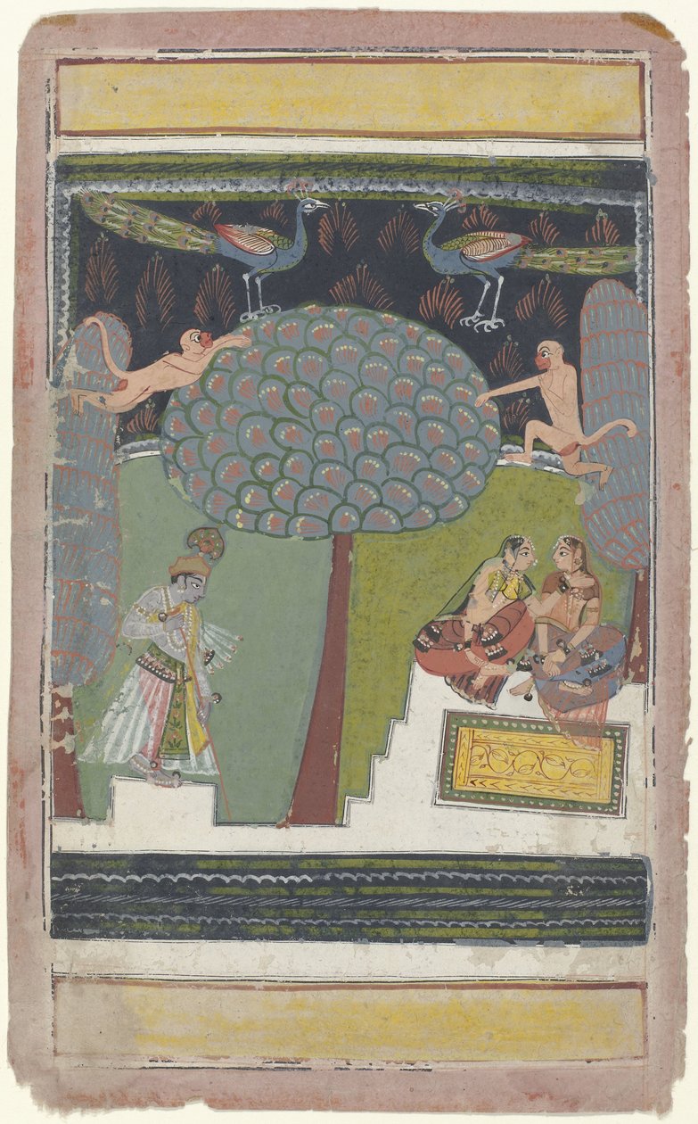 Krishna och två kvinnor i en trädgård av Anonymous