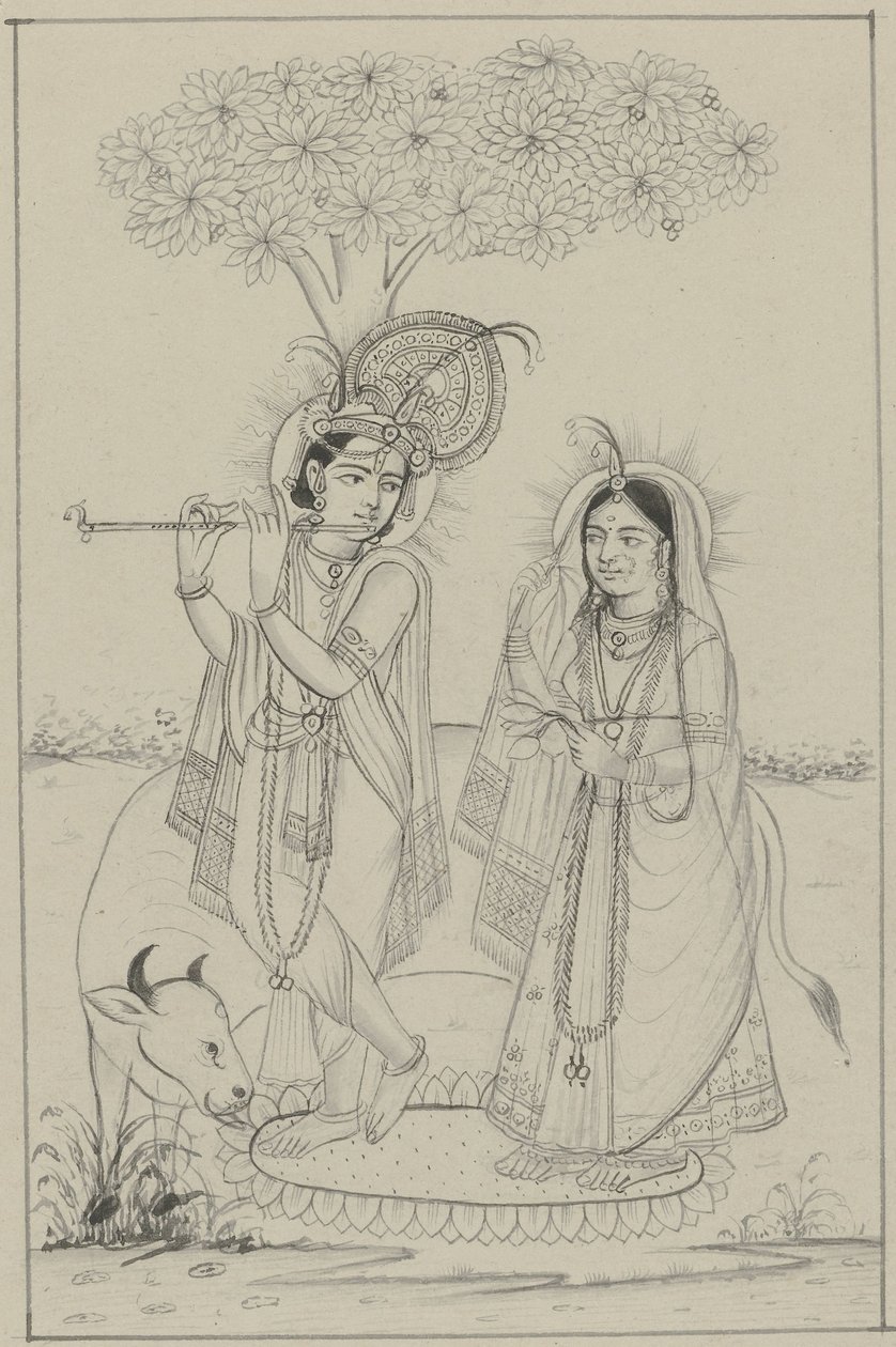 Krishna spelar flöjt och Radha av Anonymous