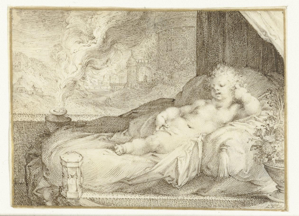 Putto liggande på en soffa av Anonymous