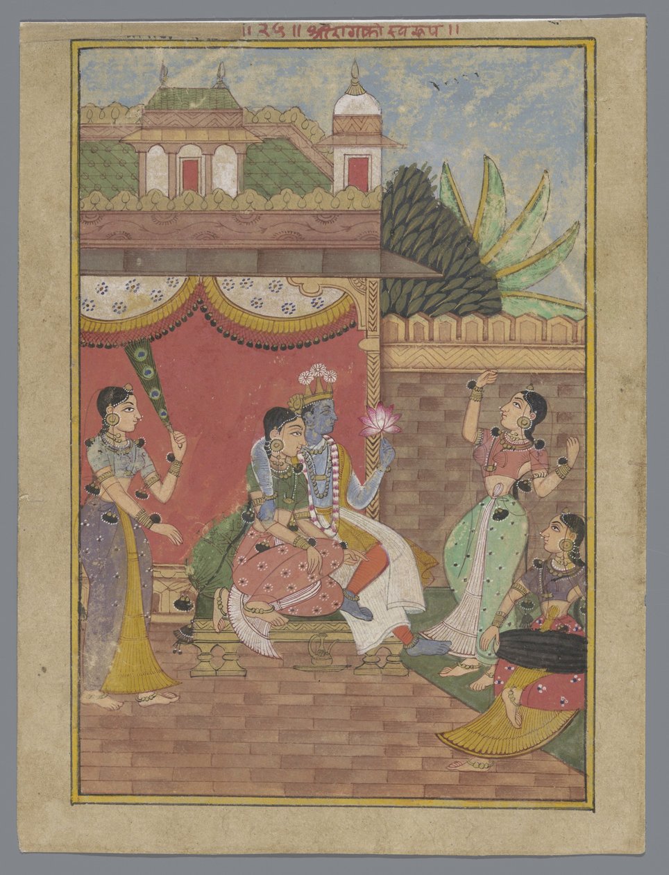 Radha och Krishna i ett palats (Ragamala) av Anonymous