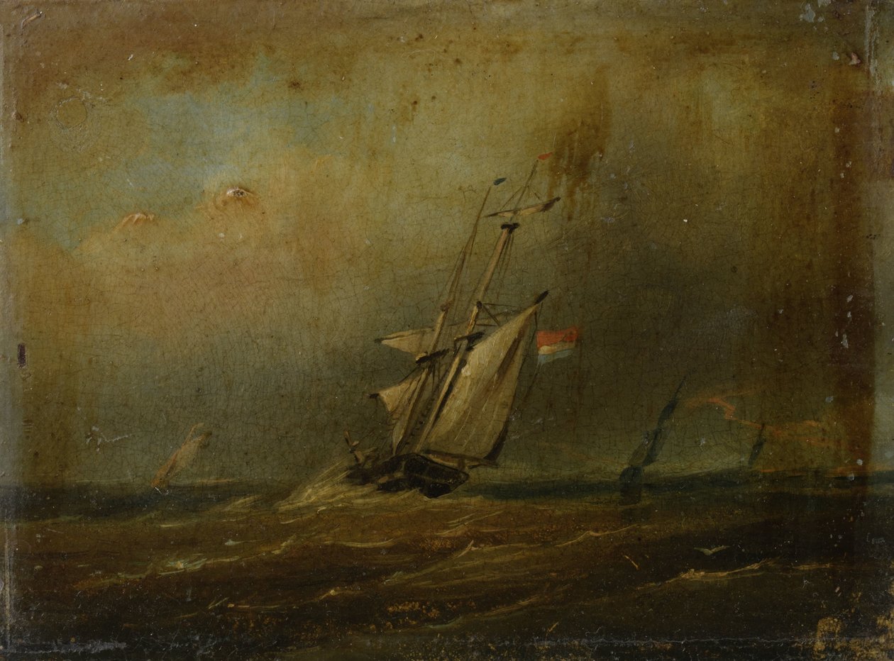 Turbulent hav med segelfartyg av Anonymous