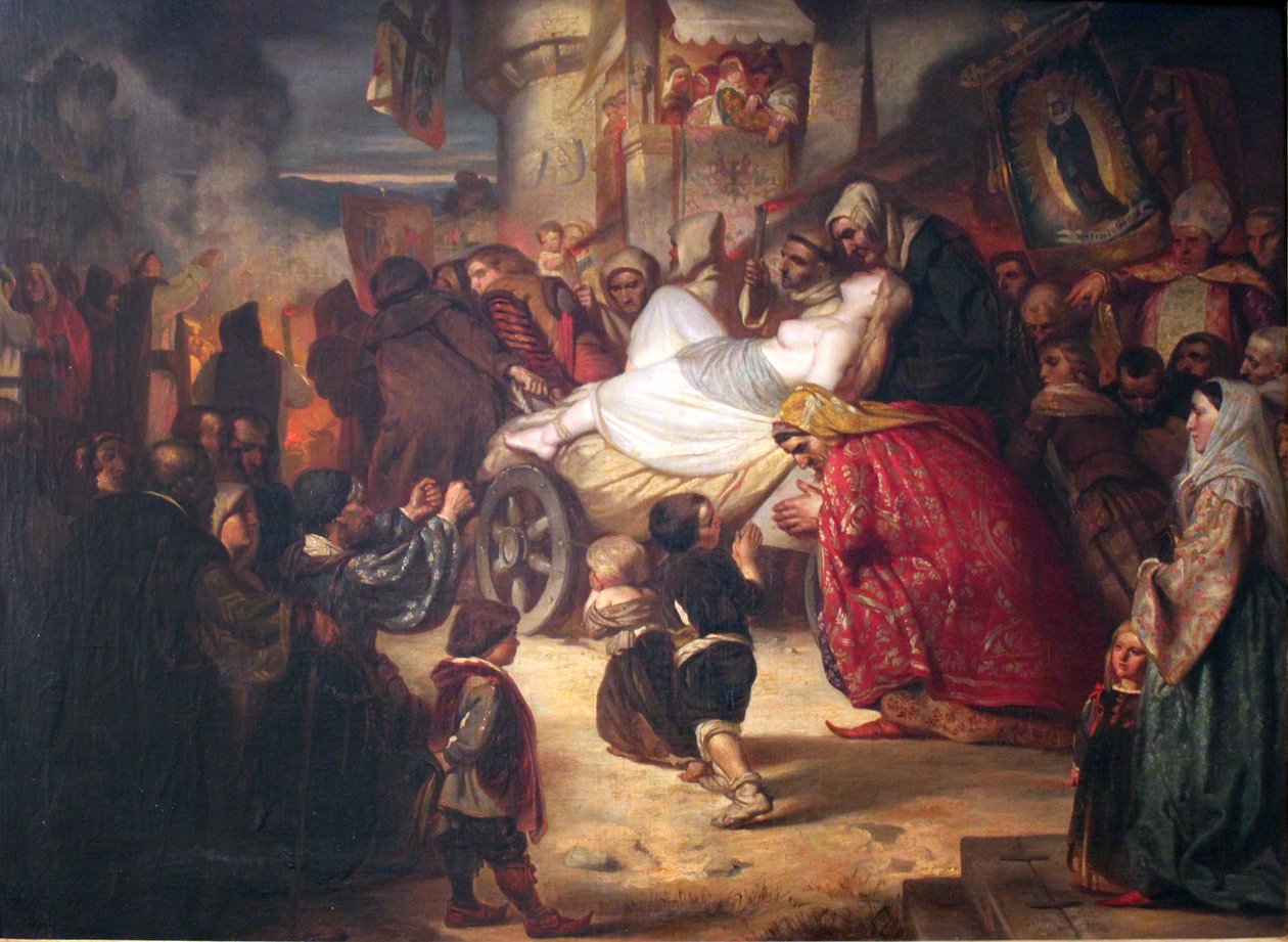 Ung häxa leds till bålet. av Anselm Feuerbach